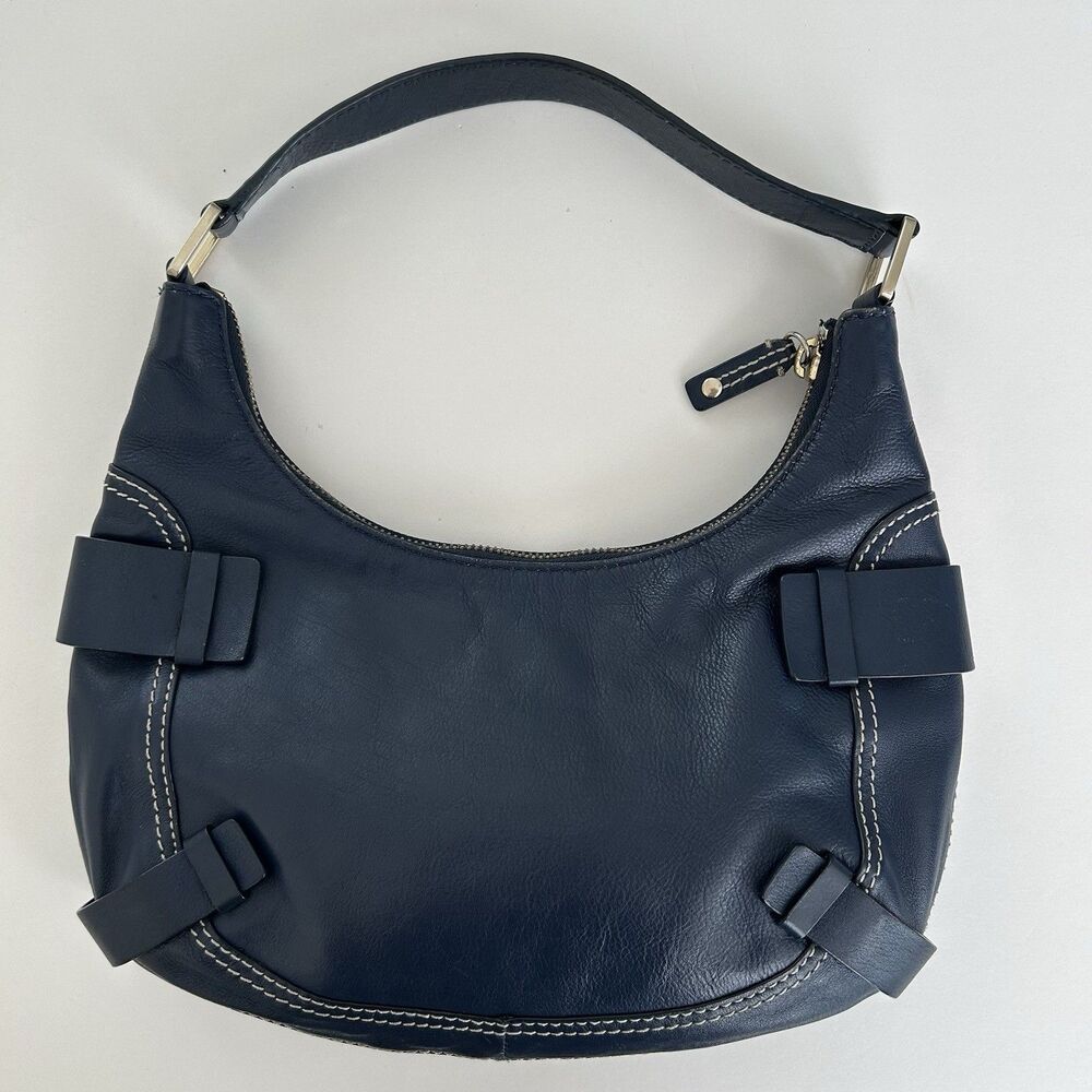 Michael Kors Y2K Purse Blue Leather Shoulder Bag Buckles Hobo Crescent - Picture 2 of 16